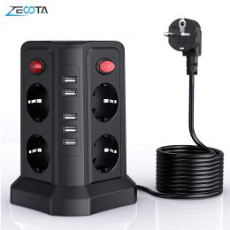 Accesorios Potencia vertical Strip Circuito Protección contra sobretensiones UE Eu Torre de enchufe USB Torre de zócalo de 8 vías de salida Cable de extensión de 2 m Cable