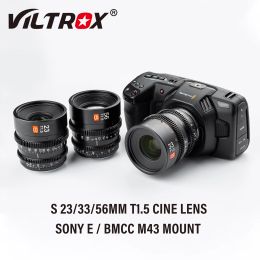 Accessoires Viltrox 23 mm 33 mm 56 mm T1.5 Cinema Lens Handmatige Focus Prime Film Making Vlogger voor Sony E M43 Mount Lumix Olympus BMPCC Camera