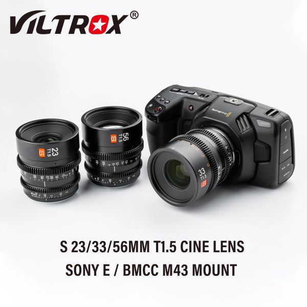 Accesorios VILTROX 23 mm 33 mm 56 mm T1.5 Cinema Manual Focus Vlogger Prime Filmmaking Vlogger para Sony E M43 Mount Lumix Olympus BMPCC Camera