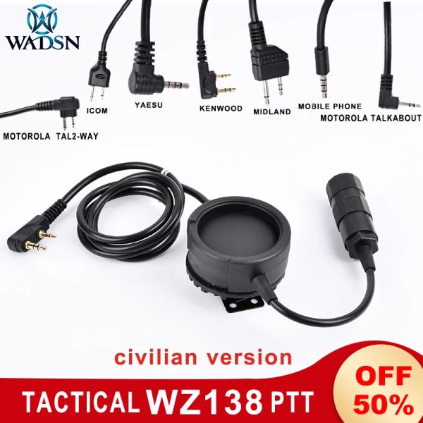 Accessoires Wadsn Military Tactical Headset PTT Plug Hole Hole Clip Metal Clip Grand PushTotalk Bouton PTT WZ138