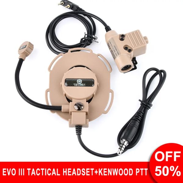 Accessoires Wadsn Tactical Hunting Shooting Headphone Airsoft Bowman Evo III Headset CS Wargame Hunting Shooting Earphone Kenwood PTT