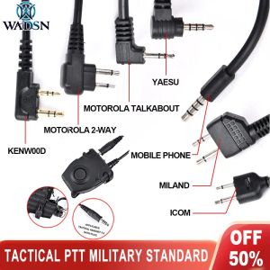 Accesorios Wadsn táctico ptt botón pushtalk auriculares militares auriculares con motor que Kenwood icom midland enchufe para la radio baofeng