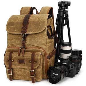 Accessoires Waterdichte Fotografie Retro Batik Canvas Lederen Rugzak Fit 15.4inch Laptop Mannen Camera Tas Reistas voor Canon Nikon dslr