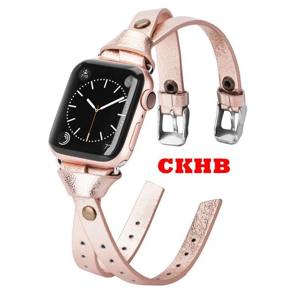 Accesorios Wearlizer Correa de cuero para mujer para Apple Watch Moda Cuero doble 38 mm 40 mm 42 mm 44 mm Banda para iwatch series 5 4 3 2 Ckhbbd1