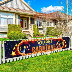 Accessoires Bienvenue dans la bannière de carnaval, fournitures de fête de cirque, décoration de fond d'anniversaire, événement en plein air, panneaux de carnaval, bannières de pelouse de cour