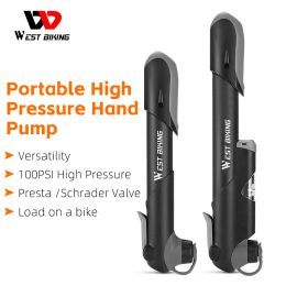 Accessoires West Bilking Porable Pumple de vélo Portable Mini Pompe à main Gauge Pumple d'air Pompe Air Ball Tire Inflateur Schrader Presta pour vélo de route MTB