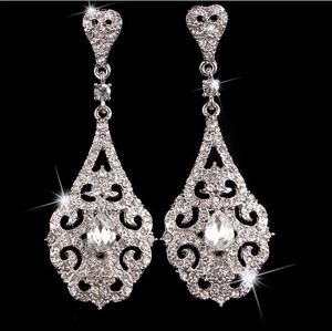 Accessoires en gros Stock 2015 pas cher transparent goutte d'eau cristaux boucles d'oreilles de mariée strass bijoux de mariage ensembles accessoires