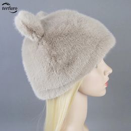 Accesorios invierno ruso niña niño a prueba de viento mujer moda gorra animal imitación piel de visón lindo oso gato oreja sombrero gorro sombreros 240131