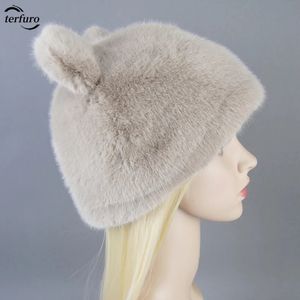 Accessoires hiver russe fille garçon coupe-vent femmes mode casquette animal fausse fourrure de vison mignon ours chat oreille chapeau bonnet chapeaux 240131