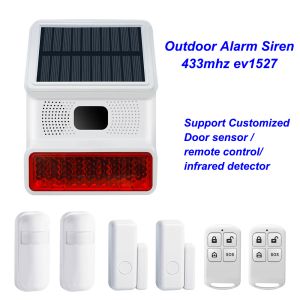Accessoires Wireless Solar Alarm Sirene Outdoor Sound Light Flash Alarm Hoorn werken met 433 MHz afstandsbedieningsdeur Sensor Infrarooddetector
