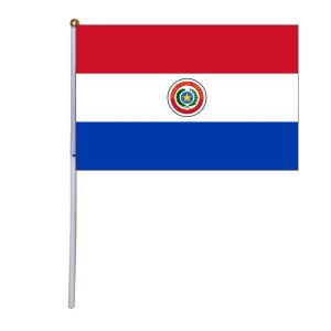 Accessoires xvggdg 100 pièces 14*21 cm drapeau à main du Paraguay Promotion en gros petit drapeau National agitant la main du Paraguay
