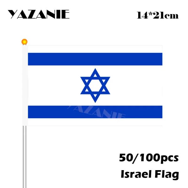 Accessoires Yazanie 14 * 21cm 50 / 100pcs Israël Wave Hand Flags Small Flutrering Flag Imprimer Shaking Flag Banner Activity Activity Livraison gratuite