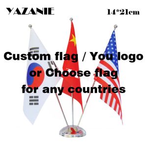 Accessoires YAZANIE 14 * 21 cm U-logo Aangepaste vlag Landtafel Bureauvlag met roestvrijstalen basis Vlaggenmasthouder Standbasis Desktopstok