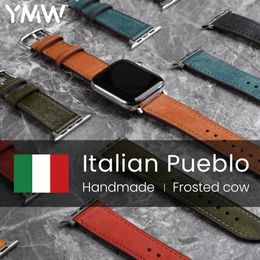 Accessoires YMW bracelet en cuir véritable Pueblo italien pour bracelet de montre Apple 45mm 44mm 41mm 40mm bracelet de montre en peau de vache de luxe pour iWatch série 7 6