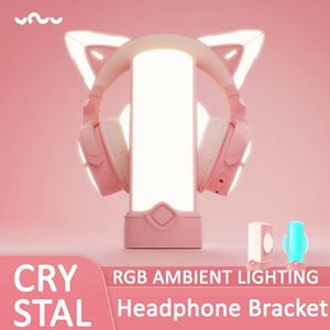 YOWU – support d'écouteurs en cristal rose, lumière d'ambiance RGB, Esports, support d'écouteurs de bureau créatif, cadeaux haut de gamme