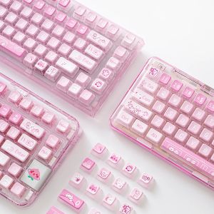 Accessoires Yunzii Sakura Kitty 120 Keys Dye Sub PBT en doorschijnende PC Aangepaste KSA KeyCaps voor Cherry Gateron MX Switch Mechanical Toetsenbord