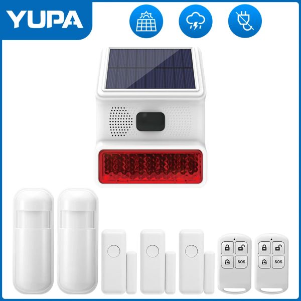 Accesorios YUPA Sistema de alarma impermeable Radio -Frecuancia inalámbrica 433MHz Alarma de luz estroboscópica solar al aire libre Sensor de infrarrojos de sensor de puertas