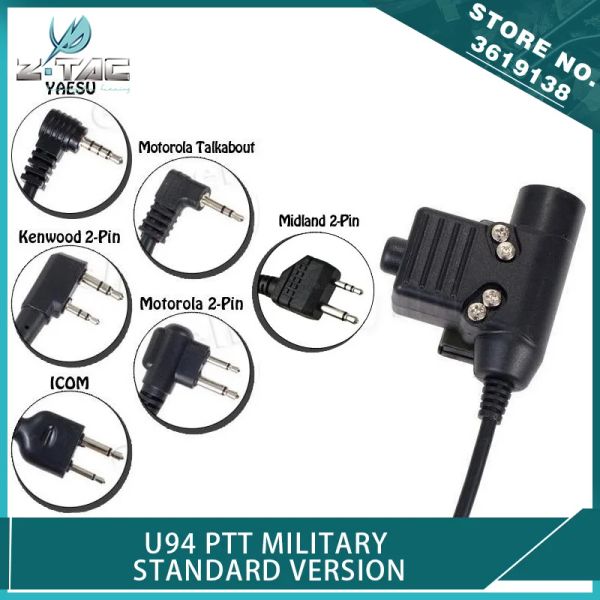 Accessoires Z Tactical Airsoft U 94 Headset PTT U94 2 Pin pour Kenwood / Motorolar Talk About / 2way / Midland / ICOM Baofeng UV82 Radio