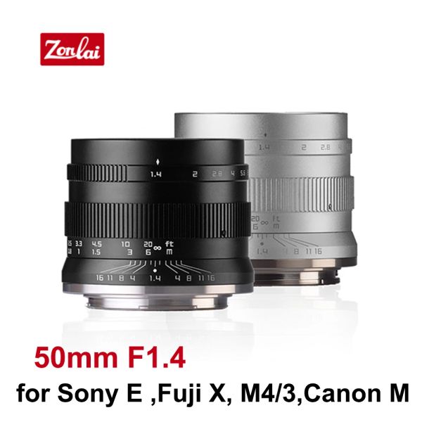 ACCESSOIRES ZONLAI 50 mm F1.4 Prime Lens pour canon EFM Fuji X Sony E M4 / 3 Mont Mirrorless Cameras Manual Focus APSC Lens