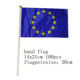 Accessoires zwjflagshow 14x21 cm 100 stks De Kleine EU vlag Europese Unie Vlag de hand nationale vlag met vlaggenmast Hand Wapperende vlag