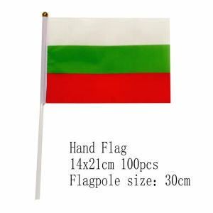 Accessoires zwjflagshow bulgarije Handvlag 14*21 cm 100 stks polyester Bulgaarse Kleine Hand zwaaien Vlag met plastic vlaggenmast voor decoratie