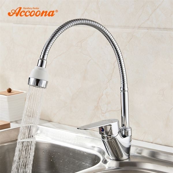 Accoona Nuevo Grifo de cocina Mezclador cromado Grifo de cocina frío y caliente Grifo de agua de un solo orificio Aleación de zinc torneira cozinha A4865 T200424