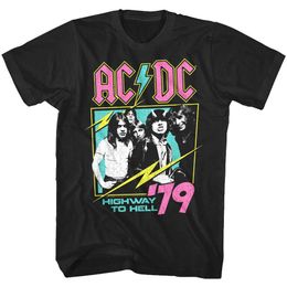 ACDC Neon Highway 1979 T-shirt Metal Rock Band to Hell Short Sleeve