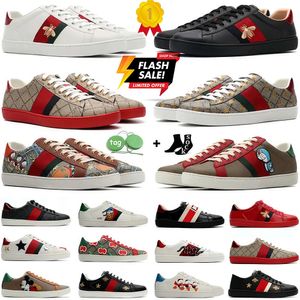 2024 Ace baskets Designer Chaussures en cuir Snake Bee Cartoon Trainers Tiger broderie Italie Blanc Stripes verts