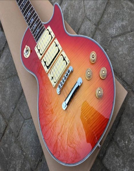 Ace Frehley Signature Cherry Sunburst Flame Maple Top Guitar Guitar Mirror Back Covers 3 Pickups Humbucker Grover sintonizador Chrom8593408