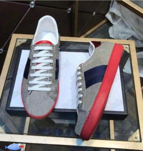 Ace Low-Top zapatos bordados Screener de cuero Tiger Bee Snake Cat Green Red Stripe Italia White Sneakers Hombre Designer Trainers Low Cut Black Casual