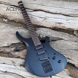 Acepro Headless Guitare électrique Frettes en acier inoxydable Finition satinée Corps en frêne Manche en érable rôti Quincaillerie noire 3 micros simples