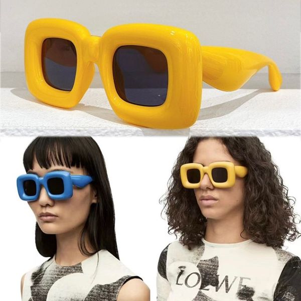 Acétate de lunettes de soleil rectangulaires gonflables en nylon de plage UVB Protection Club Disco Disco Femmes épaisses Designer Men Glas240K
