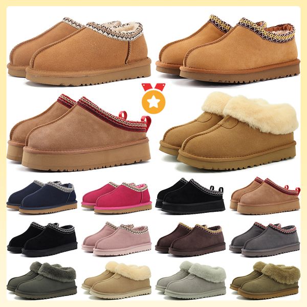 Tasman boots Tazz Maxi Pantoufles Châtaigne Fourrure Diapositives En Peau De Mouton Shearling Classique Ultra Mini Plateforme Botte Hiver Mules Femmes Hommes Chaussures À Enfiler En Daim Tige Laine Automne