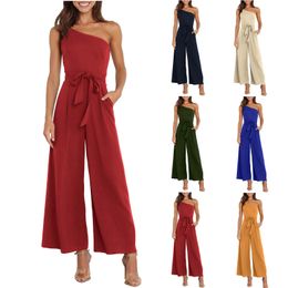 Bereik een tijdloze en verfijnde look met deze Europese en Amerikaanse stijl off-shoulder jumpsuit perfect voor woon-werkverkeer AST380680