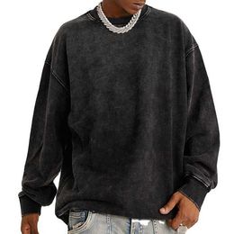 Acid Wash Vintage Oversized Heavy 400 Gsm French Terry 100% Katoen Mock Neck Blank Heren Crewneck Sweatshirt Hoodies