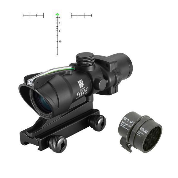 ACOG 4X32 Lunette de visée à fibre optique rouge illuminée Fusil Airsoft Loupe 4x Lunette de visée Chevron Réticule gravé en verre avec couvercle de protection Killflash