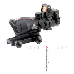 ACOG Fiber Source Scope Tactique 4x32 Optique éclairée Rouge Chevron Verre Gravé Réticule avec RMR Micro Red Dot Sight Chasse Airsoft Riflescope