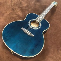 Guitare acoustique 40 pouces OM45 6 cordes en bois d'érable à motifs de tigre bleu véritable ormeau incrusté touche en ébène Support personnalisation livraison gratuite