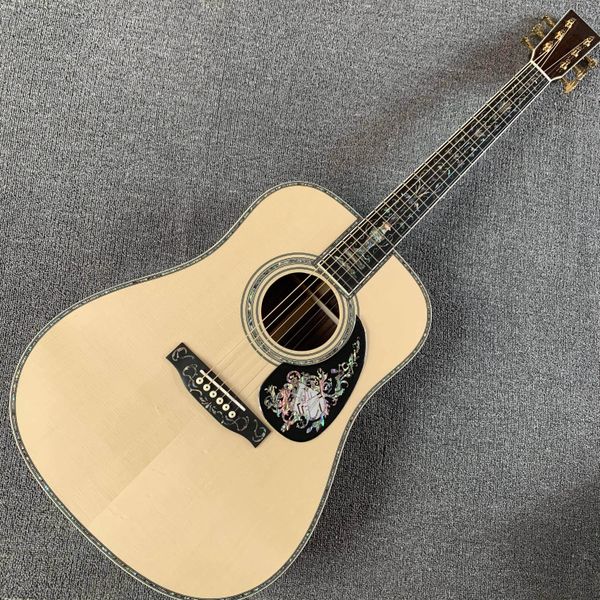 Guitarra acústica de 41 pulgadas, 6 cuerdas, diapasón de ébano de madera sólida, incrustaciones de abulón reales, soporte de personalización, envíos gratuitos