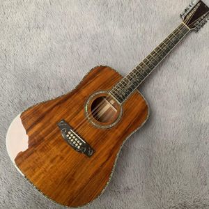 Akoestische Gitaar 41Inch 12 Snaren Alle KOA Hout Ebbenhout Real abalone inlay Toets Ondersteuning Maatwerk freeshippings