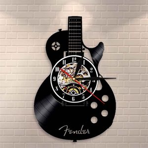 Akoestische gitaar kunst instrument home interieur decor vinyl record wandklok rock n roll muzikale geschenk 210310