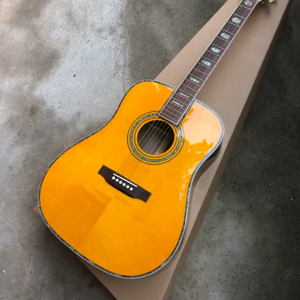 Guitare acoustique de couleur jaune, 41 pouces, 6 cordes, tout en bois massif, touche en ébène, Support de personnalisation, livraison gratuite