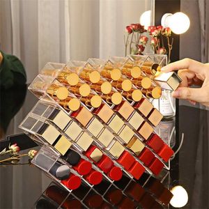 Acrylique 10 grilles Lip Gloss Holder Rouge à lèvres Transparent Boîte de rangement Présentoir Maquillage Organisateur Stockage Conteneurs cosmétiques 211102