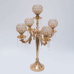 Candelabras en métal en acrylique à 5 bras avec pendentifs en cristal, bougeoir de mariage, pièce maîtresse de fête, chaud, nouveau style