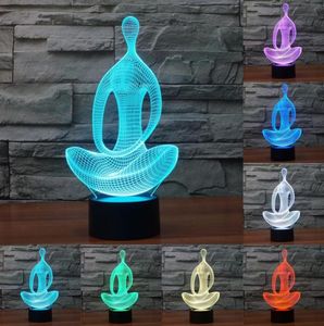 Acrílico 7 colores meditación Yoga 3D LED luz nocturna de lámpara de dormitorio luces de salón mesa de escritorio decoración luz nocturna IY8033675261441