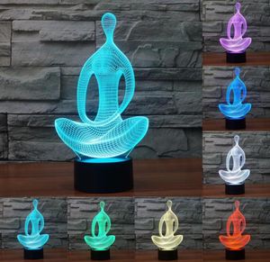 Acrílico 7 colores meditación Yoga 3D LED luz nocturna de lámpara de dormitorio luces de salón mesa de escritorio decoración luz nocturna IY8033678633564