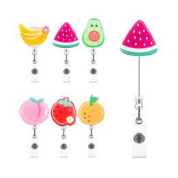 Badge acrylique bobines fruits fraise de fraise avocat avocat id rétractable balise carte de travail clip titulaire de badge badge bobine