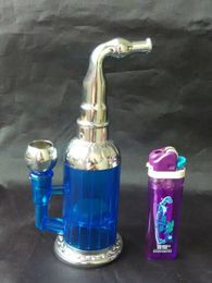 Accessoires de bangs en verre de narguilé bleu acrylique, tuyaux en verre de brûleur à mazout uniques Conduites d'eau Pipes en verre plates-formes pétrolières fumant avec compte-gouttes
