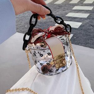 Sac seau en acrylique avec chaîne pour femmes, sac à bandoulière Transparent à la mode, étui à cosmétiques