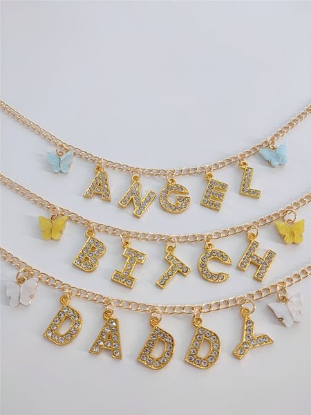 Acrílico Mariposa Charms Honey Daddy Angel Baby Gargantilla Collar Colgante Collier Femme Oro Color Cadena BFF Y0420